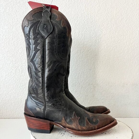 Rod Patrick Womens Cowboy Boots 8AA Black Brown Western Cowgirl French Toe Tall - Picture 2 of 12